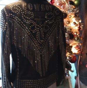 DD Ranchwear Rhinestone Cowgirl Black Leather Jacket